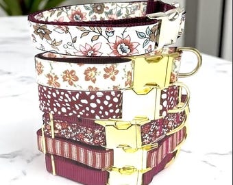 Otoño, Borgoña, Collar para Perro Chica, Personalizado, Floral, Personalizar, Grabado, Bonito, Diseñador, Cachorro, Dálmata, Pequeño, Mediano, Grande, Floral