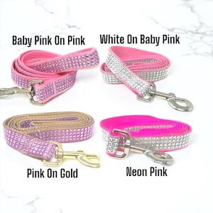 Pink, Rhinestone Leash, Light Pink, Neon Pink, Hot Pink, Gold, Wedding Dog Leash, Bling, Sparkle, Fancy, Rhinestone, Cute Dog Leash, Pretty image 2