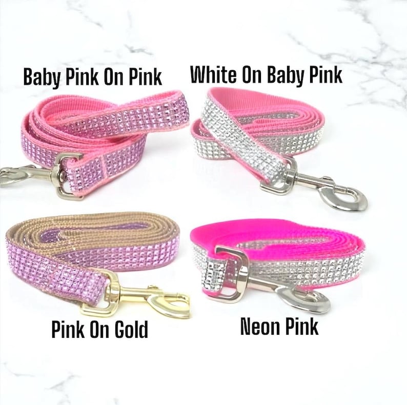 Pink, Rhinestone Leash, Light Pink, Neon Pink, Hot Pink, Gold, Wedding Dog Leash, Bling, Sparkle, Fancy, Rhinestone, Cute Dog Leash, Pretty image 2