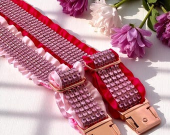 Bling Designer Dog Collar, Sparkle Rhinestones, Girl, Fancy, Personalized, Bedazzled, Pink, Puppy, Pet, Cat, Engraved, Custom, Diamond