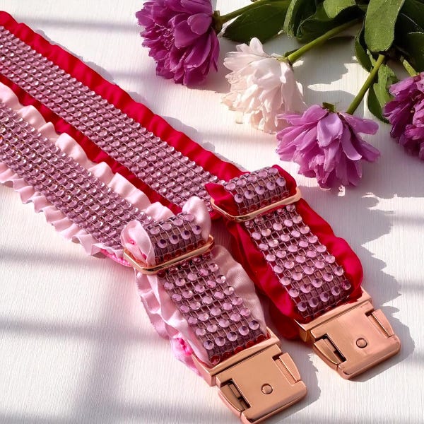 Bling designer halsband, sprankelende strassteentjes, meisje, fancy, gepersonaliseerd, bedazzled, roze, puppy, huisdier, kat, gegraveerd, custom, diamant