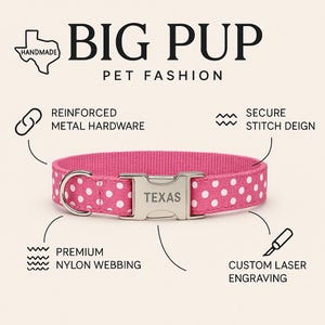 Personalized Pink Girl Dog Collar, Raspberry, Nylon, Rose Gold, Custom, Engraved, Cute, Puppy, Small, Medium, Large, Dog Collar With Name image 3