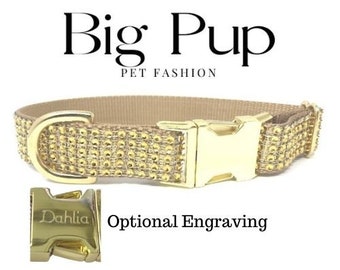 Fancy, Gold, Glitter, Rhinestone, Sparkle Dog Collar, Bling, Bedazzled, Personalize Dog Collar, Custom, Engrave, Girls, Female, Cat, Diamond