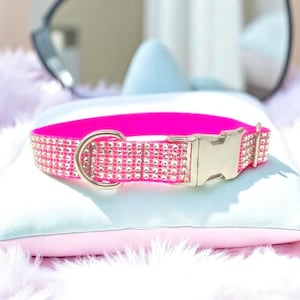 Hot Pink, Rhinestone, Custom, Dog Collar, Girl, Personalized, Engraved, Cute, Designer, Puppy, Cat, Pet, Small, Medium, Large, Diamond