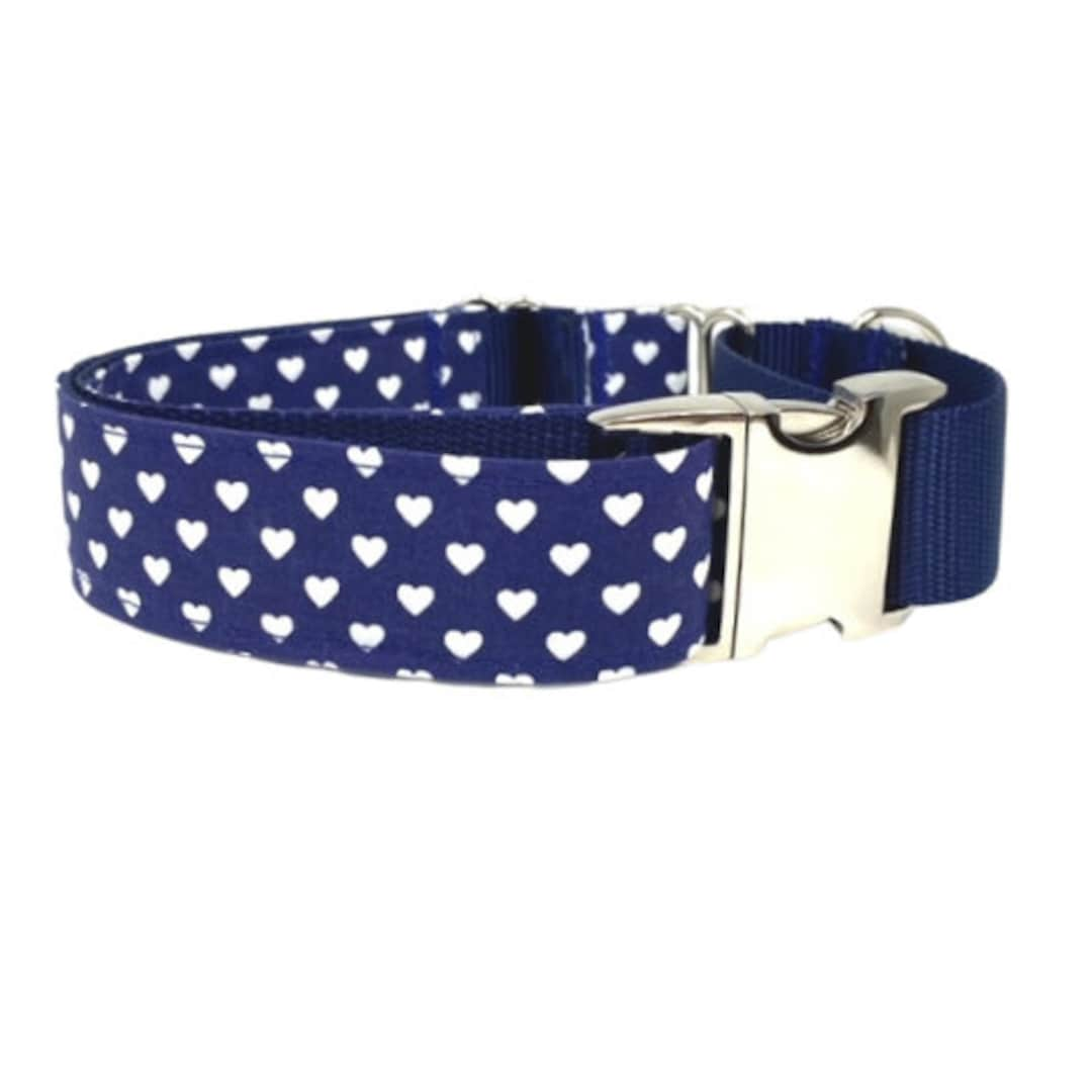 Martingale Dog Collar Girl Polka Dot Blue Hearts Love 