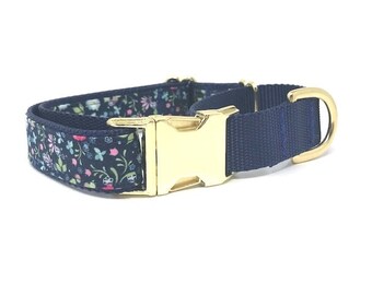 Floral, Collar de perro Martingale, con hebilla, para niñas, rosa, azul, verde, oro, personalizado, grabado, femenino, verano, collar de entrenamiento