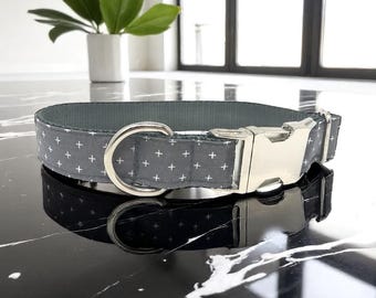 Grey Dog Collar With White Crosses, Personalized, Engraved, Customized, Religious, Christian, Trendy, Boy, Girl, Small, Medium, Large, XL