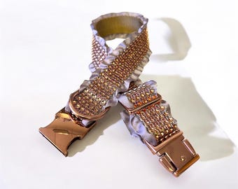 Bling Designer Dog Collar, Sparkle Rhinestones, Girl, Fancy, Personalized, Bedazzled, Rose Gold, Puppy, Pet, Cat, Engraved, Custom, Diamond