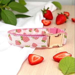 Girl Dog Collar, Pink, Strawberry, Rose Gold, Custom, Personalize, Engrave, Cute, Designer, Puppy, Cat, Pet, Small, Medium, Large, Fashion