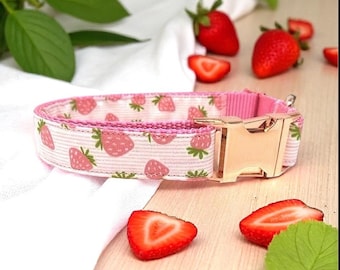 Girl Dog Collar, Pink, Strawberry, Rose Gold, Custom, Personalize, Engrave, Cute, Designer, Puppy, Cat, Pet, Small, Medium, Large, Fashion