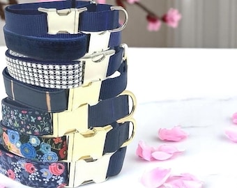 Blue Buckle Martingale Dog Collar, Girl, Boy, Cute, Designer, Puppy, Small, Large, Whippet, Greyhound, Custom, Personalized, Gold, Male, Pet