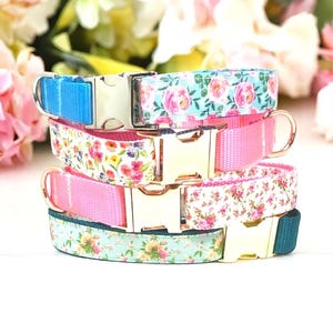 Blumen, rosa, grün, blaugrün, individuell, Hundehalsband, Mädchen, personalisieren, graviert, niedlich, Designer, Welpe, Katze, Haustier, klein, mittel, groß, Mode,