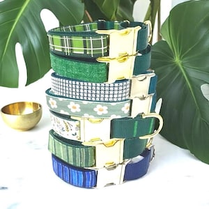 Green, Buckle Martingale Dog Collar, Boy, Girl, Floral, Plaid, Personalized, Engraved, Cute, Designer, Puppy, Greyhound, Whippet, Custom Dog
