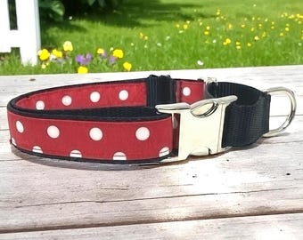 Collar para perro con hebilla Martingale, inspirado en Mickey y Minnie Mouse, rojo, negro y blanco, con lunares, para niña y niño, personalizado y grabado.