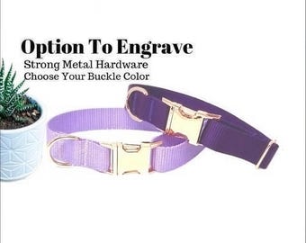 Purple Or Lavender Girl Dog Collar, Rose Gold, Nylon, Personalized Puppy Collar, Engraved Pet Collar, Cute Custom Dog Collar With Name