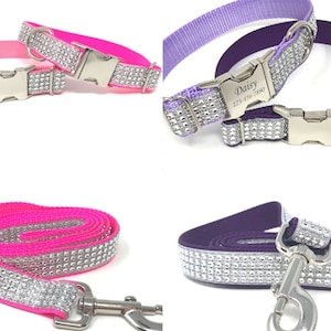 Rhinestone, Glitter, Fancy Dog Collar, Blingy Sparkly Pet Collar, Hot Pink, Purple, Lavender, Collar, Personalized, Engrave, Girls, Female image 1