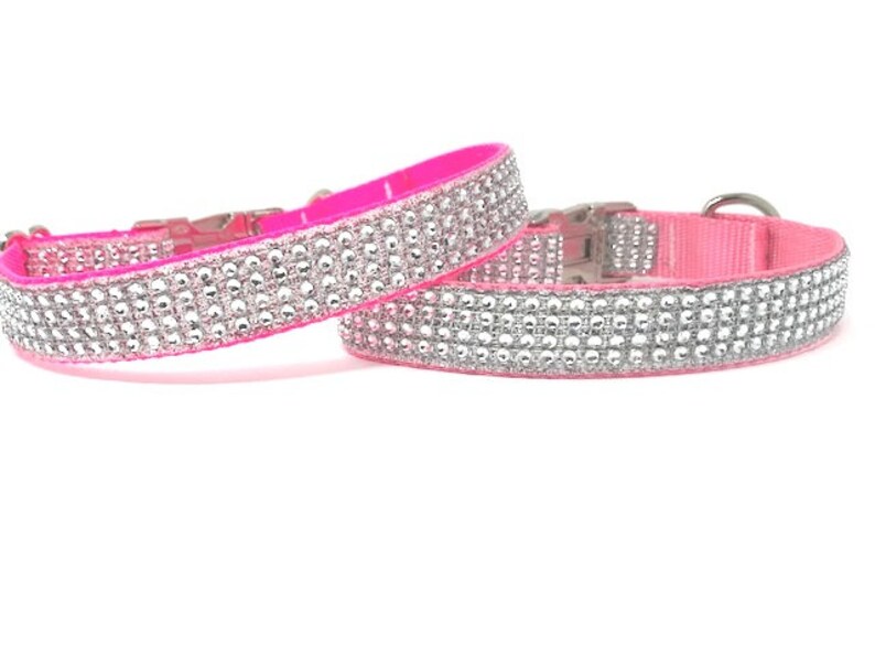 Rhinestone, Glitter, Fancy Dog Collar, Blingy Sparkly Pet Collar, Hot Pink, Purple, Lavender, Collar, Personalized, Engrave, Girls, Female image 4