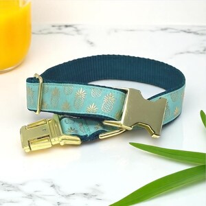 Gold, Teal, Pineapple, Dog Collar, For Girls, For Boys,  Summer, Personalized, Engraved, Trendy, Pretty, Female Dog Collar,  Customized