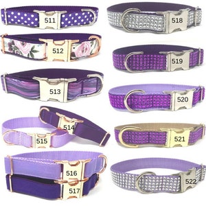 Purple Fabric Girl Dog Collar, Puppy Collar, Personalized Female Pet Collar, Custom, Engraved, Large, Dog Collar With Name