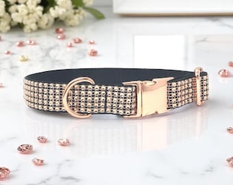 Rose Gold + Black Rhinestone Dog Collar, Girl, Boy, Custom Dog Collar, Personalized, Engraved Dog Collar, Puppy Collar, Small, Large