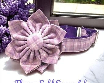 Martingale Dog Collar With Buckle, Purple And Lavender Plaid, Puppy Collar, Custom, Engraved Designer, Girl, Whippet, Greyhound Collar