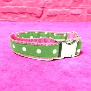 Collier pour chien jolie fille, rose, vert, pois, collier pour chiot, collier personnalisé pour animal de compagnie femme, personnalisé, gravé, grand, collier pour chien avec nom