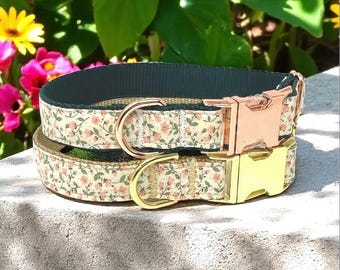 Collar floral para perro, con hebilla de metal dorado o rosa, rosa, verde, para niñas, mujeres, personalizado, grabado