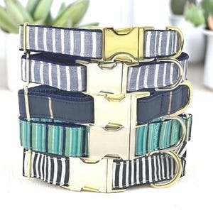 Blue Stripe, Boy Dog Collar, Handsome, Preppy, Personalized, With Name, Custom Dog Collar, Puppy Collar, Small, Large, Male, Pet Collar