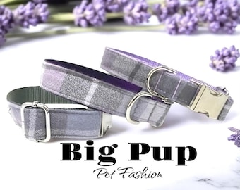 Plaid Dog Collar, Purple, Lavender, Lilac, Fall, Autumn, For Girls, For Boys, Personalized, Engraved, Flannel, Custom, Designer, Puppy Colla