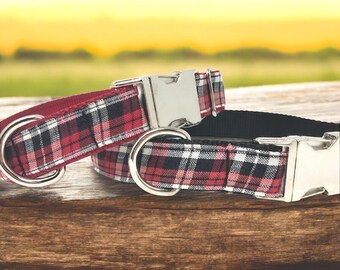 Rot, Schwarz, Weiß kariertes Hundehalsband für Jungen oder Mädchen, trendige kariertes Hundehalsband, personalisiertes Hundehalsband, Hundehalsband mit Gravur