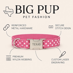 Green Girl Or Boy Designer Dog Collar, Personalize, Cute, Puppy, Small, Large, Floral, Polka Dot, Stripe, Engraved, Gold, Rose Gold, Pet image 5