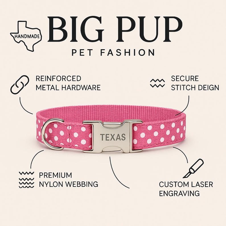 Green Girl Or Boy Designer Dog Collar, Personalize, Cute, Puppy, Small, Large, Floral, Polka Dot, Stripe, Engraved, Gold, Rose Gold, Pet image 5