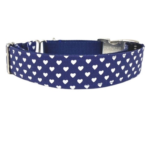Martingale Dog Collar Girl Polka Dot Blue Hearts Love 