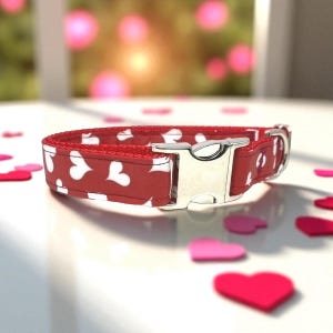 Valentinstag Herz Hundehalsband, Mädchen, rot, Herz, niedlich, personalisiert, Geschenk, graviert, Individuell, Liebe, Haustierhalsband, girly, Stoff, großer Welpe