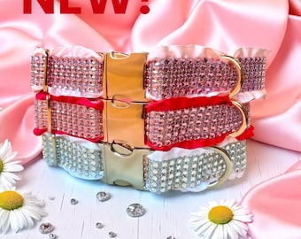 Bling Designer Dog Collar, Sparkle Rhinestones, Girl, Fancy, Personalized, Bedazzled, Pink, Puppy, Pet, Cat, Engraved, Custom, Diamond