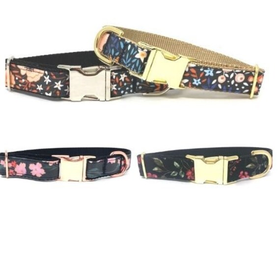 Black Floral Dog Collar For Girls Fall Peach Blue Pink | Etsy