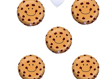 Set Of 5 Chocolate Chip Cookie Mylar Betallic 21&#39;&#39; Balloon W/ Free Shipping Birthday Party Decorations Food Cookie Monster