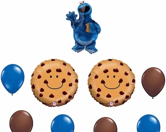 Cookie Monster 9 Piece Balloon Bouquet W/ Free Shipping Birthday Party Decorations Food Cookie Monster Sesame Street