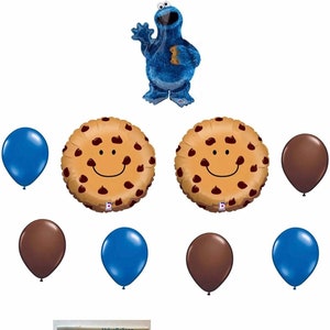 Cookie Monster 9 Piece Balloon Bouquet W/ Free Shipping Birthday Party Decorations Food Cookie Monster Sesame Street