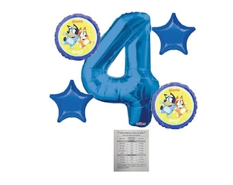 5 Piece Bluey & Bingo 4th Birthday Balloon Bouquet W/ Free Shipping Birthday Party Decorations Dog Puppy