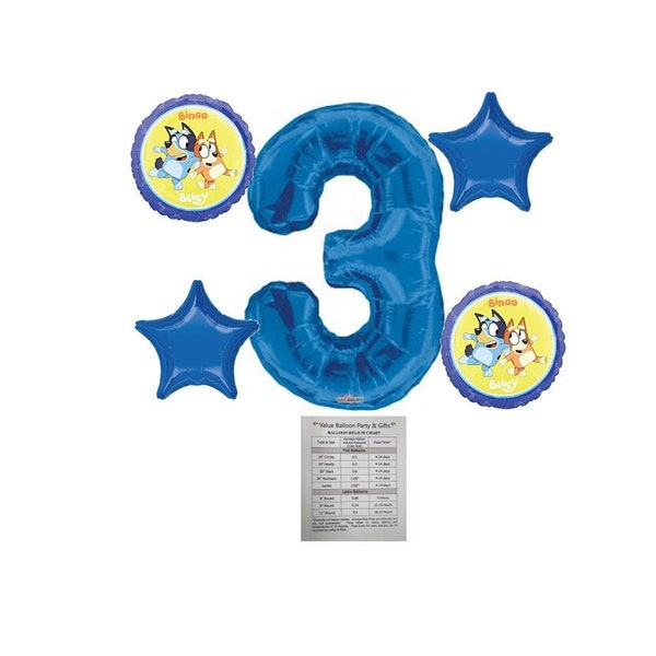 5 Piece Bluey & Bingo 3rd Birthday Balloon Bouquet W/ Free Shipping Birthday Party Decorations Dog Puppy
