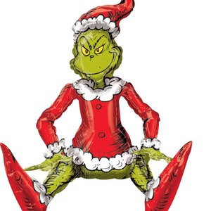 The Grinch Who Stole Christmas Sitting Air-Fill Only 24'' Mylar Anagram Balloon W/ Free Shipping Birthday Hoilday Party Decorations Dr Seuss