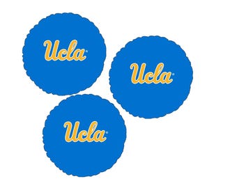 Juego de 3 globos de UCLA de 18'' con temática deportiva universitaria y envío gratis para fiestas de cumpleaños.