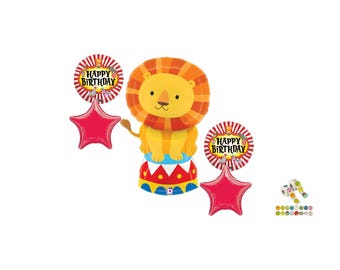 Decorazioni per feste di compleanno con bouquet di palloncini a forma di leone da circo, 5 pezzi
