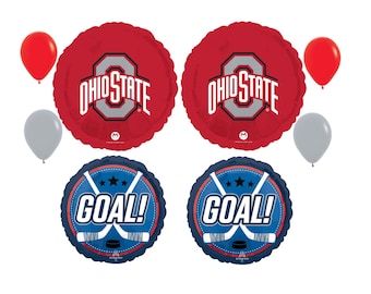 Bouquet di palloncini da hockey dell'Ohio State, decorazioni per feste a tema sport universitario.