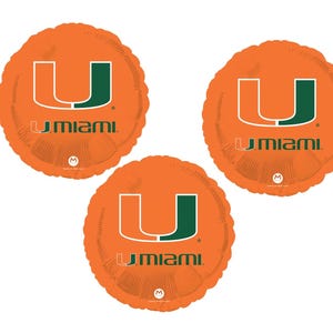 Set Of 3 University of Miami 18&#39;&#39; Balloons College Sports W/ Free Shipping Birthday Party Decorations