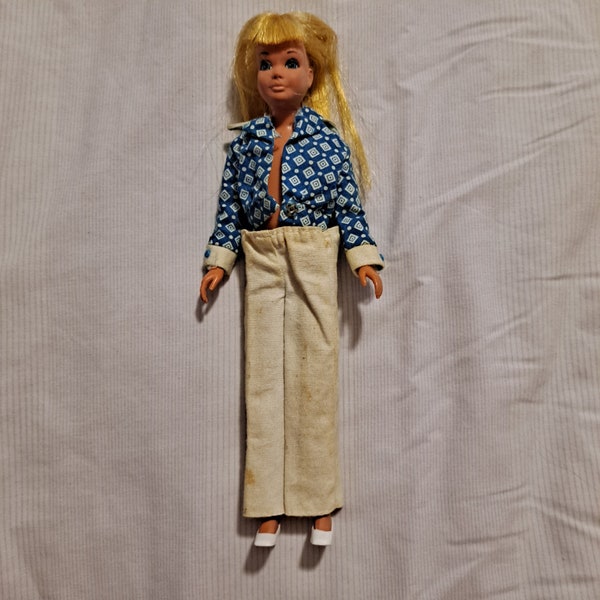 1974 vintage Barbie's sister Skipper Best Buy pant suit shirt #7772 blue white Mattel fair condition with shoes doll not included