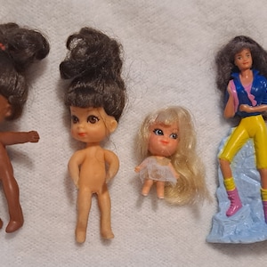 Vintage kawaii Mattel dolls 1994 Happy Meal hiking Barbie 1965 Liddle Kiddles Rolly Twiddle Pretty Priddle 1968 Kologne Lily tiny mini doll
