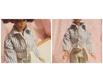 Vintage 1960s Barbie clone Wendy Babs Mitzi striped shirt with collar snaps