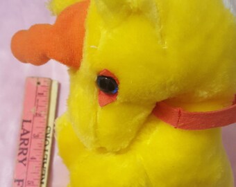 Vintage kawaii 1984 A-1 Novelty Co plush unicorn yellow and orange white blue eyes fair condition made in Korea 12" inches